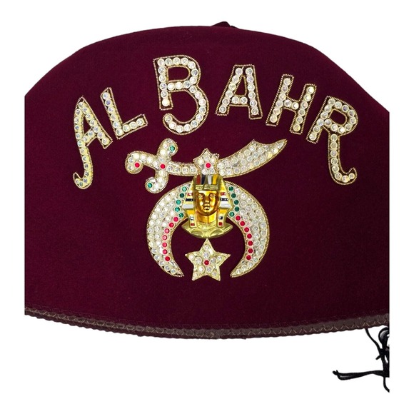 Vtg Al Bahr Shriners Fez Hat Jeweled w/ Zippered Bag 7 3/8" Masonic Memorabilia - Picture 2 of 13